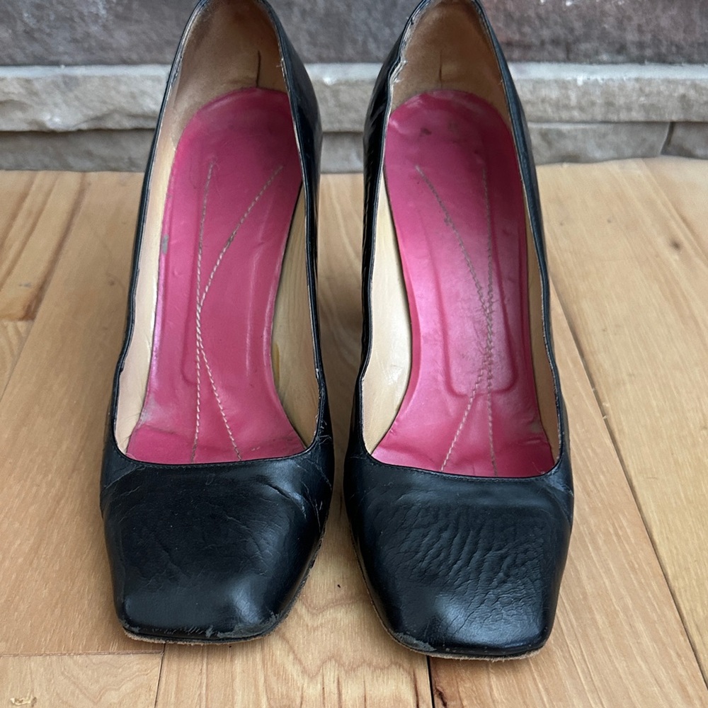 Kate Spade Black Leather Heels with Pink Insole